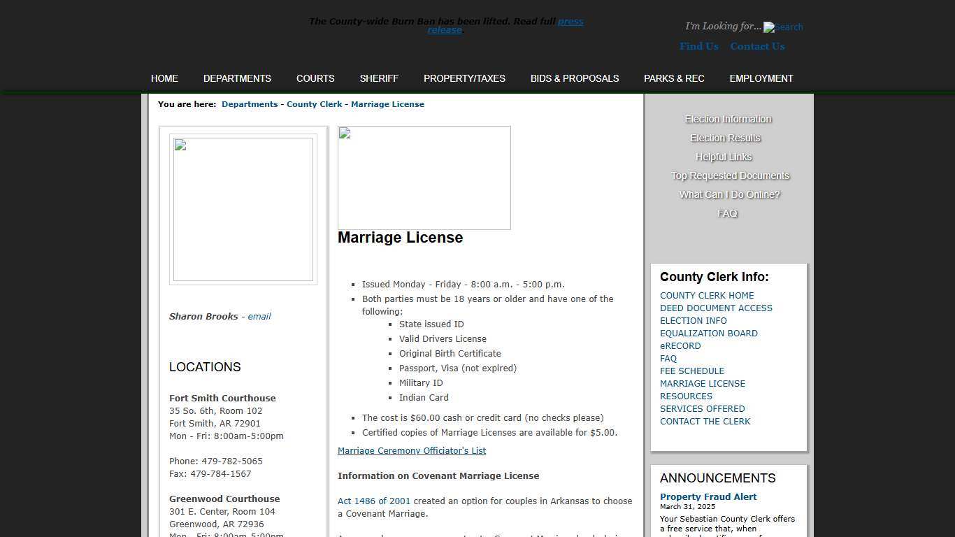 Sebastian County Government > Departments > County Clerk > Marriage License